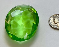 Vintage 40x30mm Peridot Green Double Faceted Glass Cushion Jewel - Stained Glass and Lead