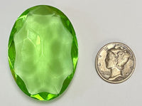 Vintage 40x30mm Peridot Green Double Faceted Glass Cushion Jewel - Stained Glass and Lead