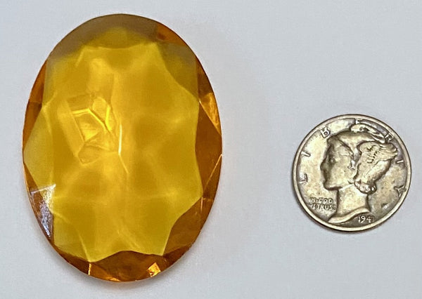 Vintage 40x30mm Topaz Light Amber Double Faceted Glass Cushion Jewel - Stained Glass and Lead