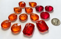 Rare Vintage Orange Hyacinth and Siam Cherry Red Double Faceted Round Glass Jewel Assortment