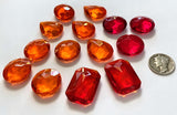 Rare Vintage Orange Hyacinth and Siam Cherry Red Double Faceted Round Glass Jewel Assortment