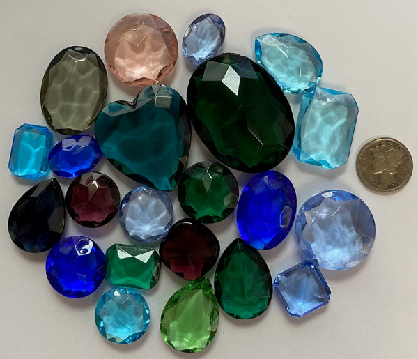 1/4 lb Lg. Vintage Double Faceted Glass Jewel Asst. for Stained Glass, Leaded Windows and Jewelry