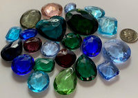 1/4 lb Lg. Vintage Double Faceted Glass Jewel Asst. for Stained Glass, Leaded Windows and Jewelry