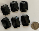 Rare (6) Vintage 25x18mm Jet Black Opal Octagon Double Faceted Glass Jewels