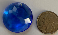 32mm Vintage Sapphire Blue Round Double Faceted Glass Jewel