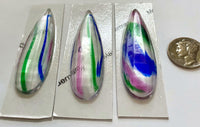 Set of Three (3) 50x15mm Rainbow Teardrop Faceted Stained Glass Jewels