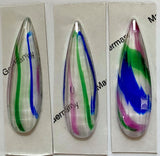 Set of Three (3) 50x15mm Rainbow Teardrop Faceted Stained Glass Jewels