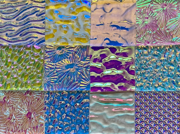 Twelve 1x1 Clear 90 COE Dichroic Sampler Mix Glass Assortment (Lot J)