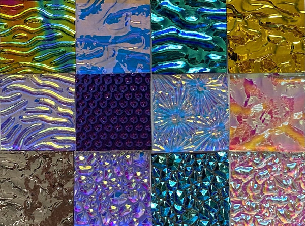 Twelve 1x1 Black and Clear 90 COE Dichroic Sampler Mix Glass Assortment (Lot AA)