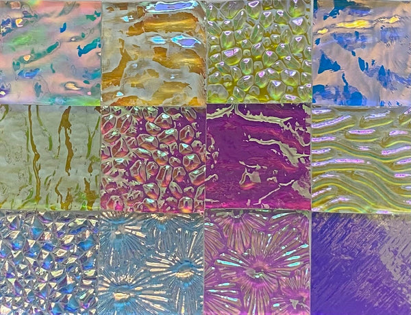 Twelve 1x1 Clear 90 COE Dichroic Sampler Mix Glass Assortment (Lot N)