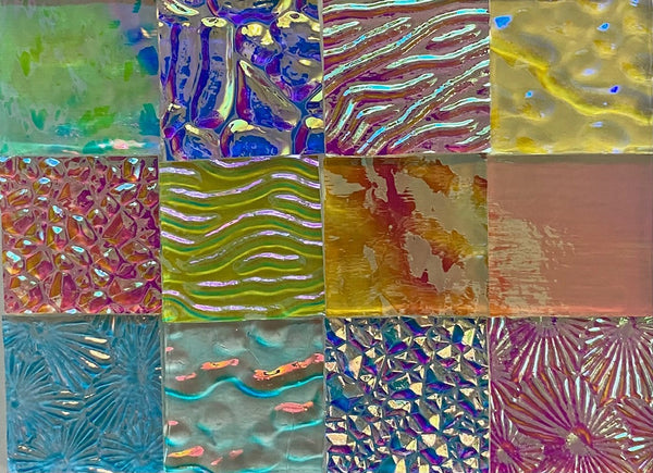 Twelve 1x1 Clear 90 COE Dichroic Sampler Mix Glass Assortment (Lot Q)