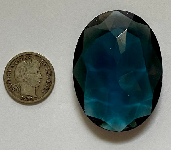 Vintage 40x30mm Montana Blue Double Faceted Glass Cushion Jewel - Stained Glass and Lead