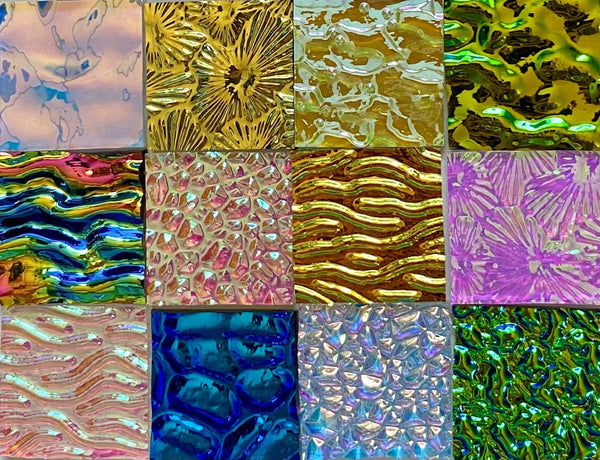 Twelve 1x1 Black and Clear 90 COE Dichroic Sampler Mix Glass Assortment (Lot F)