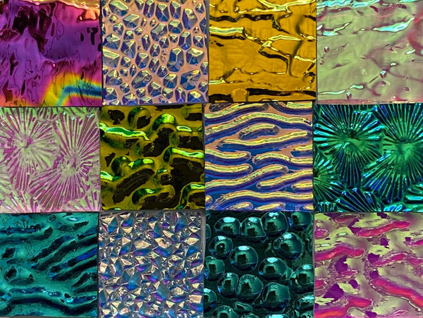 Twelve 1x1 Black and Clear 90 COE Dichroic Sampler Mix Glass Assortment (Lot A)