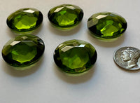 Rare Vintage Five (5) Round 25mm Round Olivine Green Double Faceted Glass Jewels