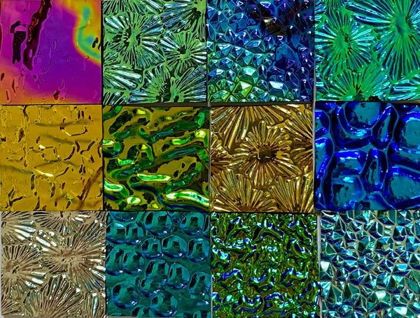 Twelve 1x1 Black 90 COE Dichroic Sampler Mix Glass Assortment (Lot U)