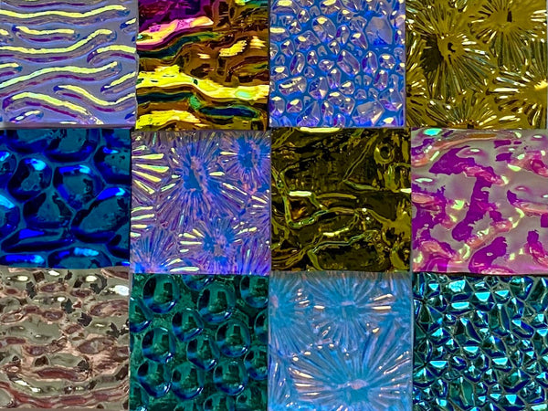 Twelve 1x1 Black and Clear 90 COE Dichroic Sampler Mix Glass Assortment (Lot L)
