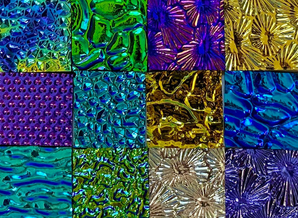 Twelve 1x1 Black 90 COE Dichroic Sampler Mix Glass Assortment (Lot S)