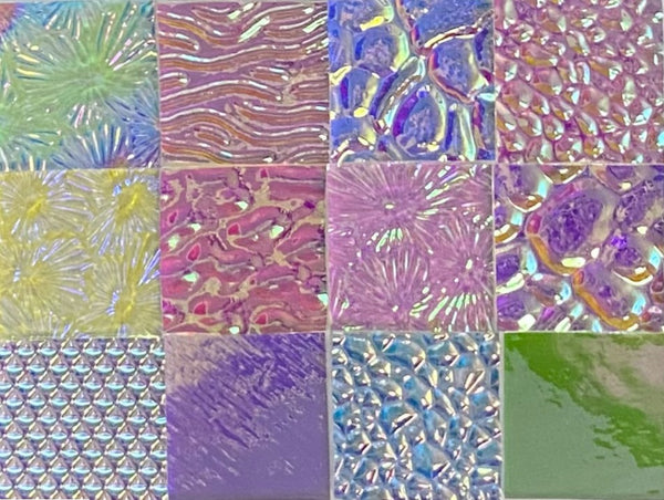 Twelve 1x1 Clear 90 COE Dichroic Sampler Mix Glass Assortment (Lot N)