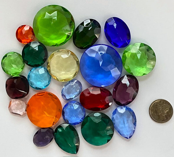 1/4 lb Lg. Vintage Double Faceted Glass Jewel Asst. for Stained Glass, Leaded Windows Jewelry