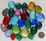 1/4 lb Lg. Vintage Double Faceted Glass Jewel Asst. for Stained Glass, Leaded Windows Jewelry