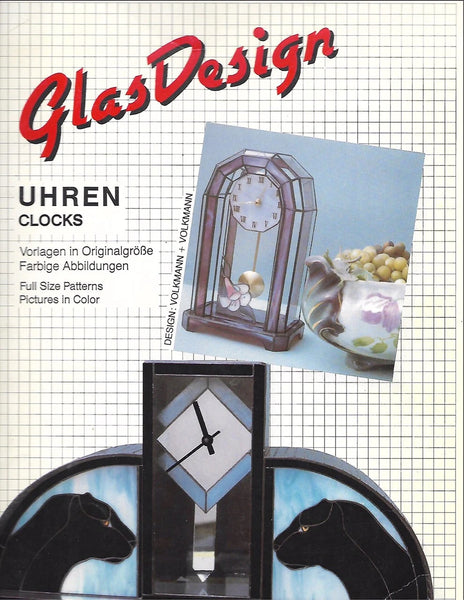 1990 OOP GlasDesign Clocks Stained Glass Patterns - 3D Floral Panther Unique Abstract