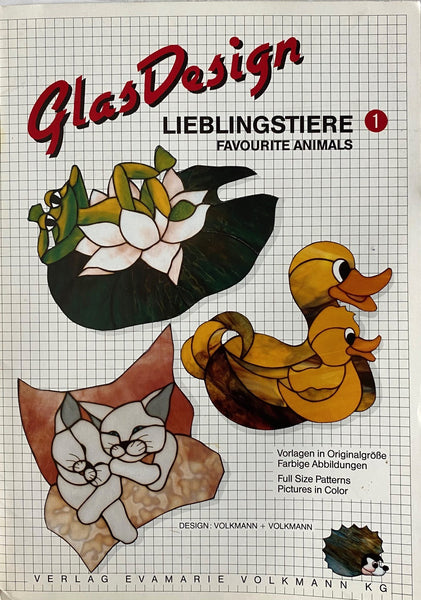 OOP 1991 GlasDesign 'Favourite Animals' Stained Glass Patterns Penguin Cats Hippo