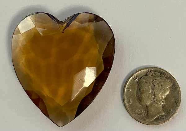 Vintage 35mm Dark Topaz Brown Faceted Glass Heart Jewel