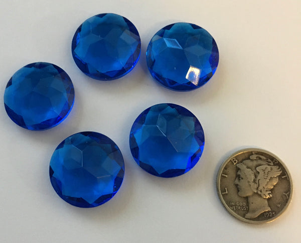 Vintage 14mm Capri Blue Double Faceted Glass Jewels - Set of Six (6)