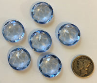Vintage 18mm Light Sapphire Double Faceted Glass Jewels - Set of Six (6)