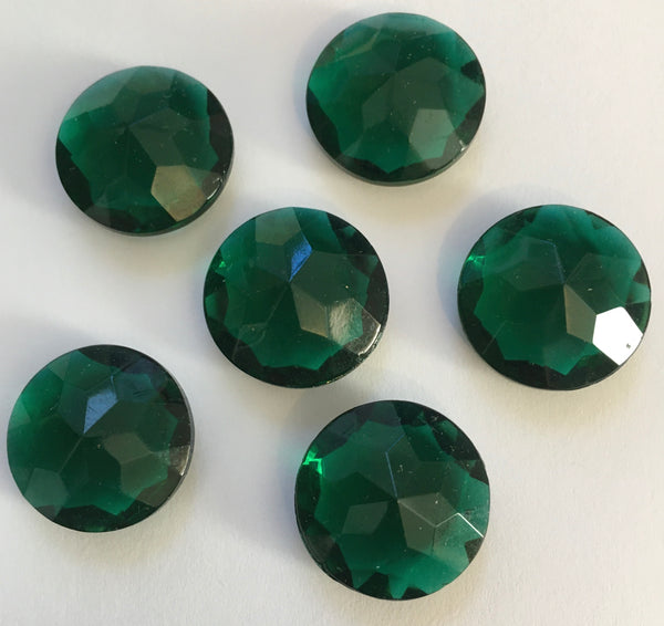 Vintage 20mm Dark Emerald Green (6) Six Double Faceted Glass Jewels