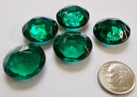 Rare Vintage 20mm Dark Emerald Green (5) Five Double Faceted Glass Jewels - Beautiful!