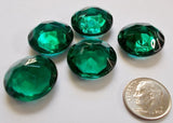 Rare Vintage 20mm Dark Emerald Green (5) Five Double Faceted Glass Jewels - Beautiful!