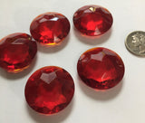 Vintage Five (5) Round 25mm Round Siam Red Double Faceted Glass Jewels