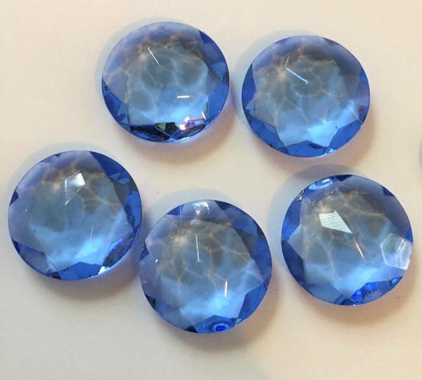 Vintage Five Light Sapphire Blue (5) Round 25mm Double Faceted Glass Jewels
