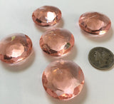 Vintage Five (5) Round 25mm Round Rosaline Pink Double Faceted Glass Jewels
