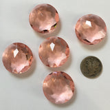 Vintage Five (5) Round 25mm Round Rosaline Pink Double Faceted Glass Jewels