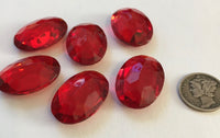 Rare (6) Vintage 25x18mm Cherry Red Oval Double Faceted Glass Jewels