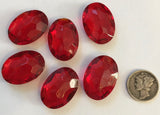 Rare (6) Vintage 25x18mm Cherry Red Oval Double Faceted Glass Jewels