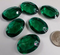 Rare (6) Vintage 25x18mm Oval Emerald Green Double Faceted Glass Jewels