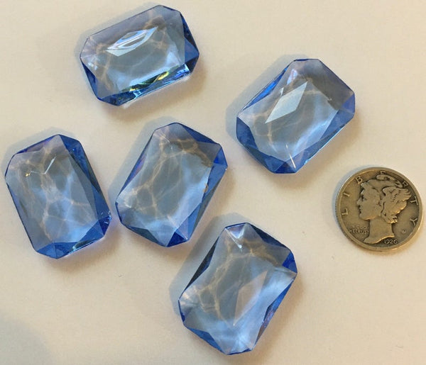 Vintage 25x18mm Octagon Light Sapphire Blue Double Faceted Glass Jewels (5)