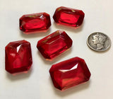 Rare (5) Vintage Cherry Red 25x18mm Rectangle Octagon Double Faceted Glass Jewels