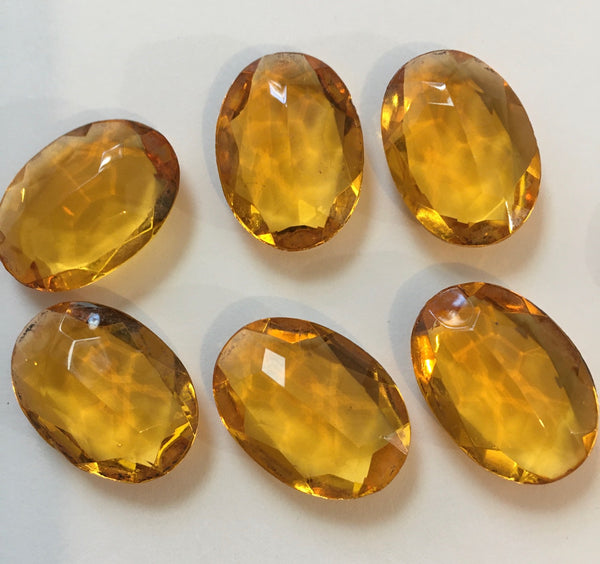 Rare (6) Vintage 25x18mm Topaz Oval Double Faceted Glass Jewels