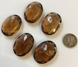 Vintage 30x22mm Dark Topaz Brown (5) Five Double Faceted Oval Glass Jewels for Stained Glass