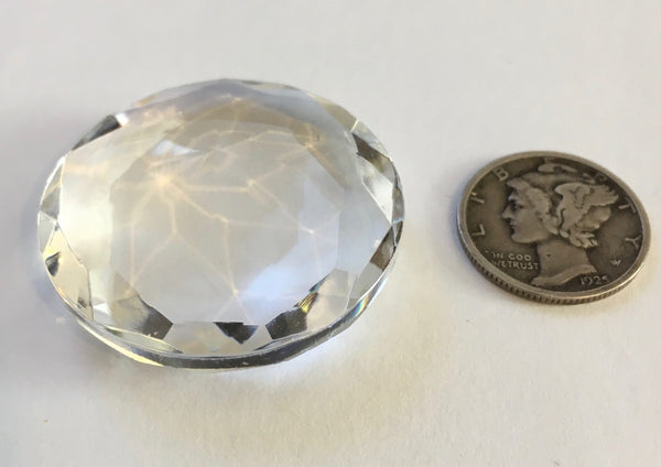 32mm Vintage Clear Round Double Faceted Glass Jewel - Beautiful!