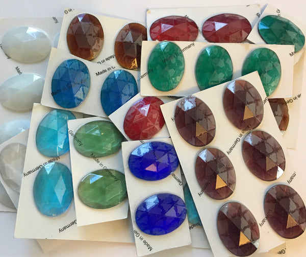 Oval 40x30mm Flat Backed Faceted Glass Jewel Stained Glass - 16 Colors Available!