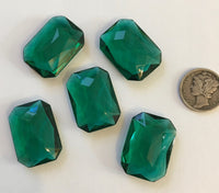 (5) Vintage 25x18mm Rectangle Octagon Emerald Green Double Faceted Glass Jewels