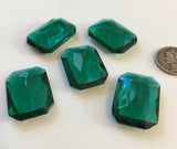 (5) Vintage 25x18mm Rectangle Octagon Emerald Green Double Faceted Glass Jewels