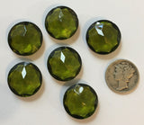 Vintage 18mm Olivine Green Double Faceted Glass Jewels - Set of Six (6) for Stained Glass