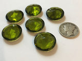 Vintage 18mm Olivine Green Double Faceted Glass Jewels - Set of Six (6) for Stained Glass